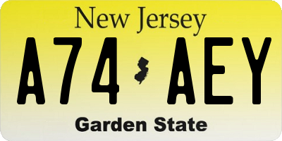 NJ license plate A74AEY