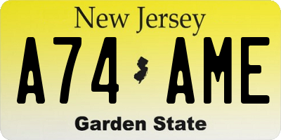 NJ license plate A74AME