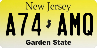 NJ license plate A74AMQ