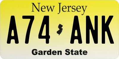 NJ license plate A74ANK
