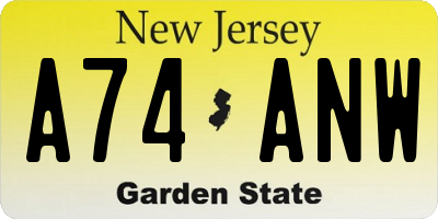 NJ license plate A74ANW