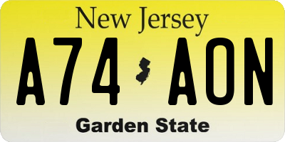 NJ license plate A74AON