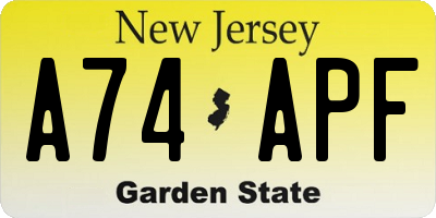 NJ license plate A74APF