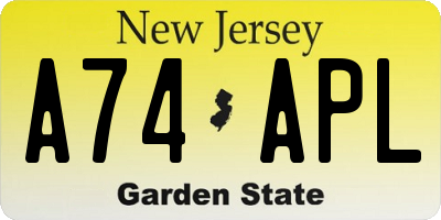 NJ license plate A74APL