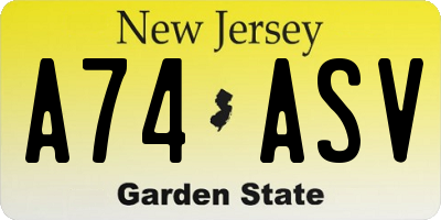 NJ license plate A74ASV