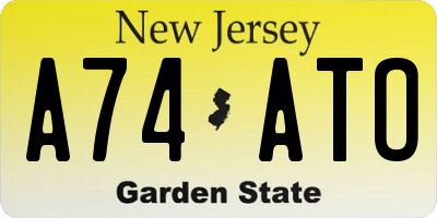 NJ license plate A74ATO
