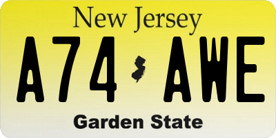 NJ license plate A74AWE
