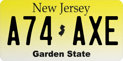 NJ license plate A74AXE