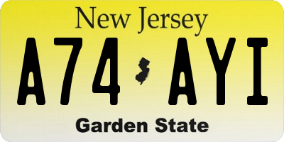 NJ license plate A74AYI