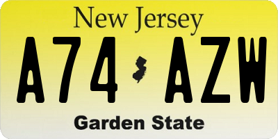 NJ license plate A74AZW