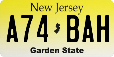 NJ license plate A74BAH
