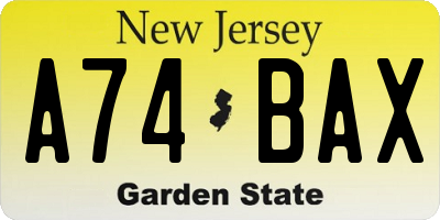 NJ license plate A74BAX