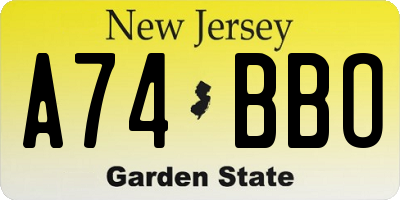 NJ license plate A74BBO