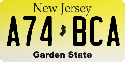 NJ license plate A74BCA