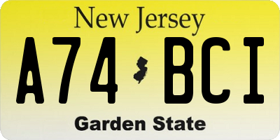 NJ license plate A74BCI