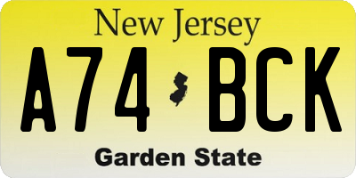 NJ license plate A74BCK