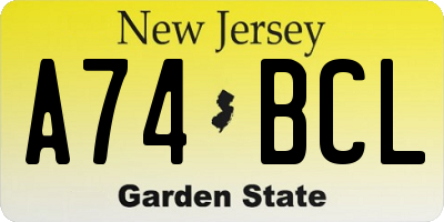 NJ license plate A74BCL