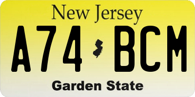 NJ license plate A74BCM