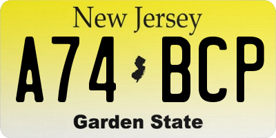 NJ license plate A74BCP
