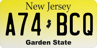 NJ license plate A74BCQ