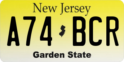 NJ license plate A74BCR