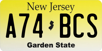 NJ license plate A74BCS