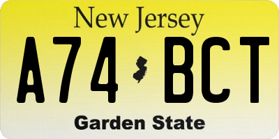 NJ license plate A74BCT