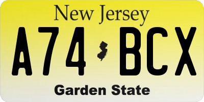 NJ license plate A74BCX