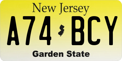 NJ license plate A74BCY
