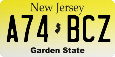 NJ license plate A74BCZ