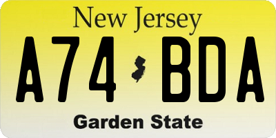NJ license plate A74BDA