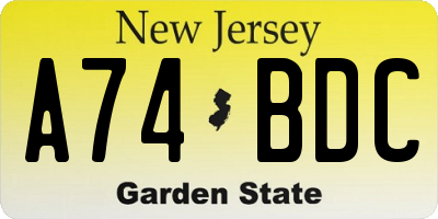 NJ license plate A74BDC