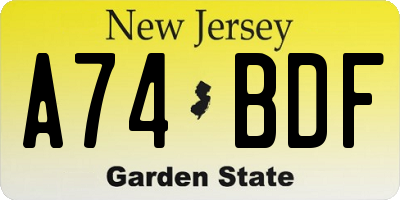 NJ license plate A74BDF