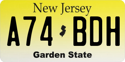NJ license plate A74BDH