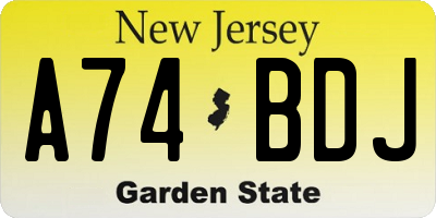 NJ license plate A74BDJ