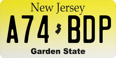 NJ license plate A74BDP
