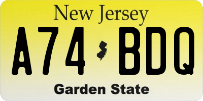 NJ license plate A74BDQ