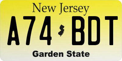 NJ license plate A74BDT