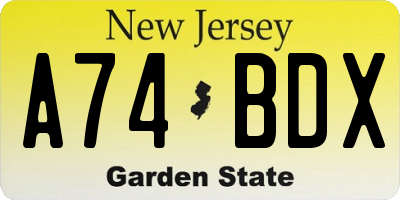 NJ license plate A74BDX