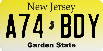 NJ license plate A74BDY