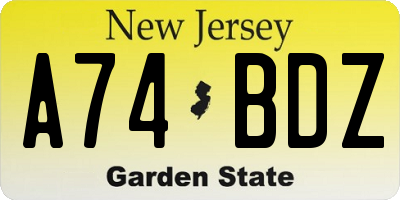 NJ license plate A74BDZ