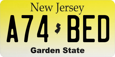 NJ license plate A74BED