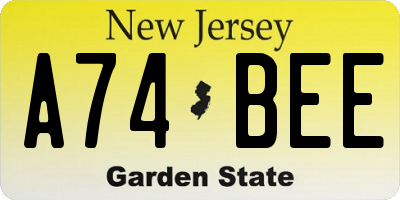 NJ license plate A74BEE