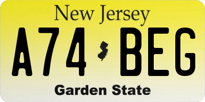 NJ license plate A74BEG