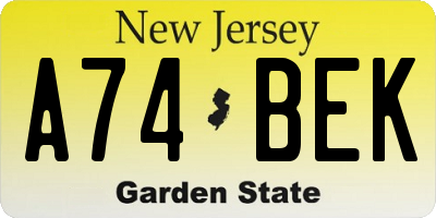 NJ license plate A74BEK