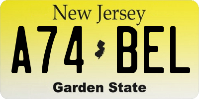 NJ license plate A74BEL