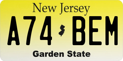 NJ license plate A74BEM
