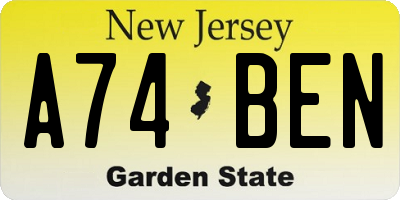 NJ license plate A74BEN