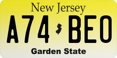 NJ license plate A74BEO