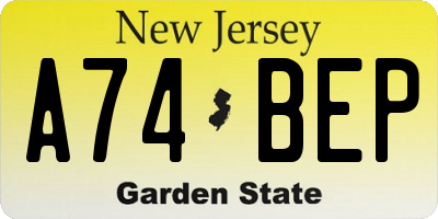 NJ license plate A74BEP